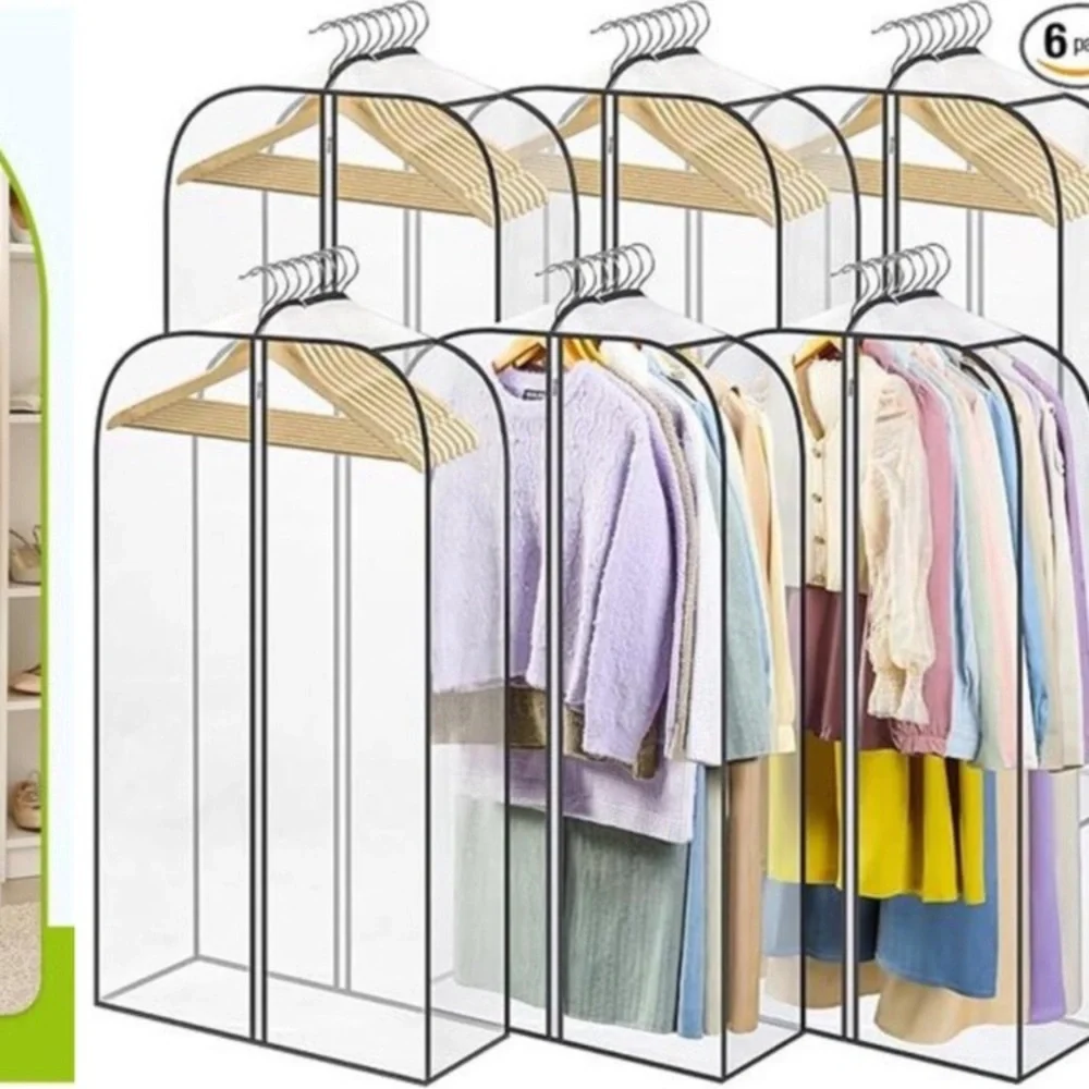 Clear Garment Bags 6 Pack Clothes Storage Dustproof Zipper Closet Coat Dress Sui